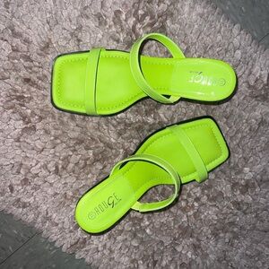 Lime green strappy heeled sandals